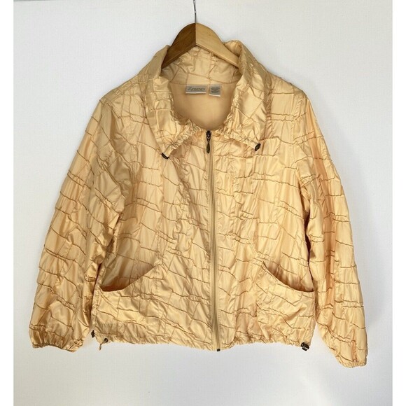 Chico’s Zenergy Sporty Yellow Textured Lined Windbreaker Pockets Womens‎ Size 1 - Picture 1 of 8